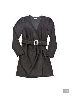 JASON WU Microsuede Wrap Dress M Belted Long Pleated Shoulder Sleeve